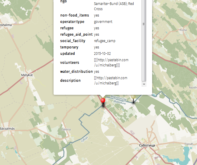 umap screenshot showing a popup with a table