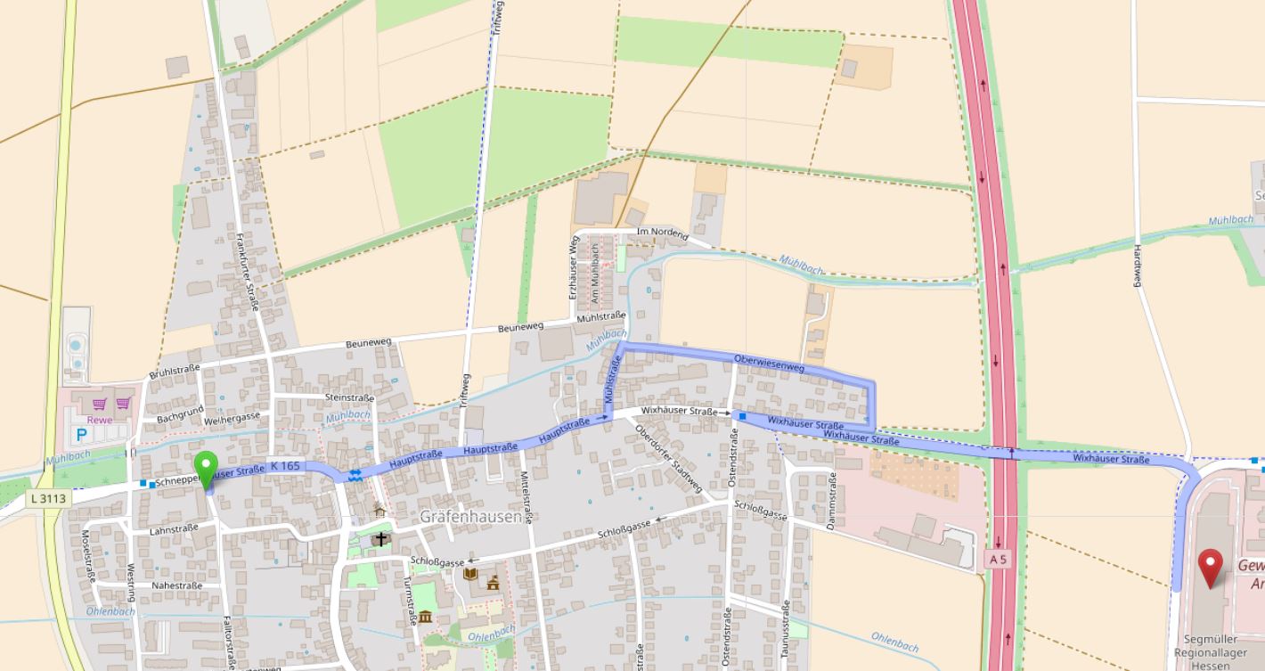 OSM-Screenshot mit Route